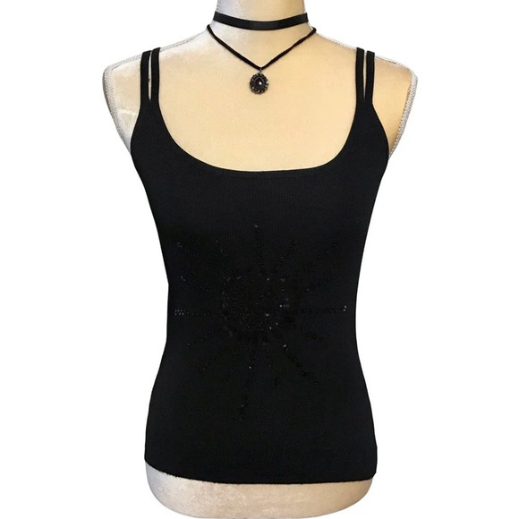 Cal Fashion Black Tank Top Embellishments Women S - Picture 1 of 9